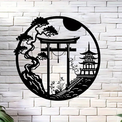 Fashion New Elegant Japanese Bird & Torii Gate Metal Wall Art, Easy-to-Hang Sparrow Door Sculpture for Modern Home Office Decor