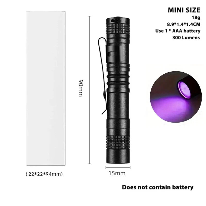 395nm UV Flashlight Ultraviolet Light,Pet Dog Cat Urine Detector Scorpion Finder,Portable UV Lamp w/ Pen Clip Use AAA Batteries