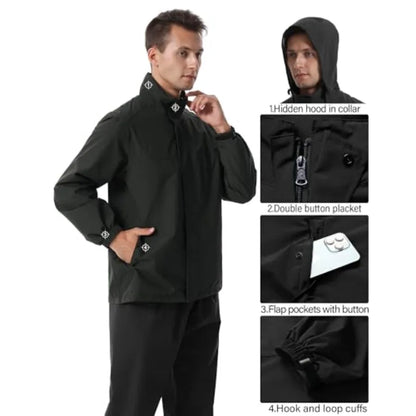 iCreek Rain Suit Waterproof Hooded Rain Gear Breathable Lightweight Packable Rain Jacket Pants Men Women for Hiking Fish Golf
