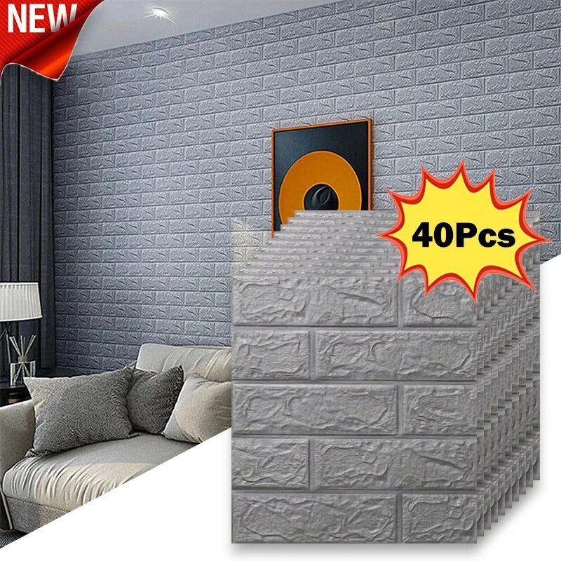 40Pcs 38.5X35cm Imitation Brick Wallpaper Self-adhesive Waterproof Moisture-proof Living Room Background Bedroom Wall Decoration