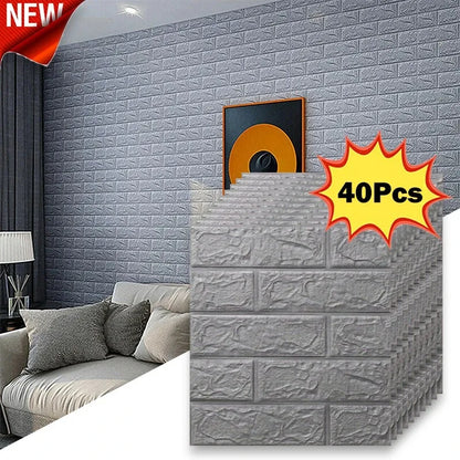 40Pcs 38.5X35cm Imitation Brick Wallpaper Self-adhesive Waterproof Moisture-proof Living Room Background Bedroom Wall Decoration