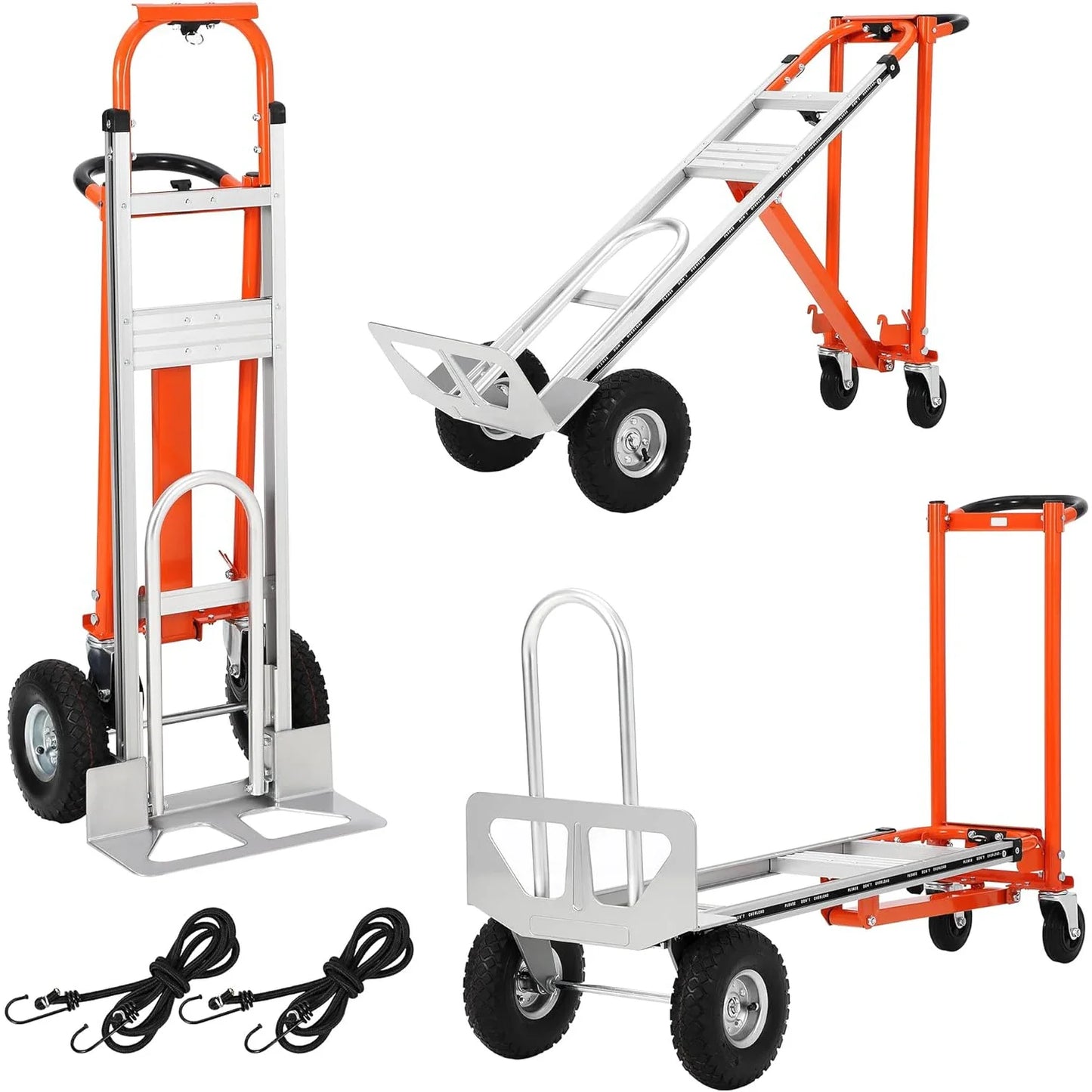 3-in-1 Convertible Hand Truck Dolly, 770lbs Folding Aluminum Cart with Wheels & Elastic Straps for Home, Warehouse, Supermarket