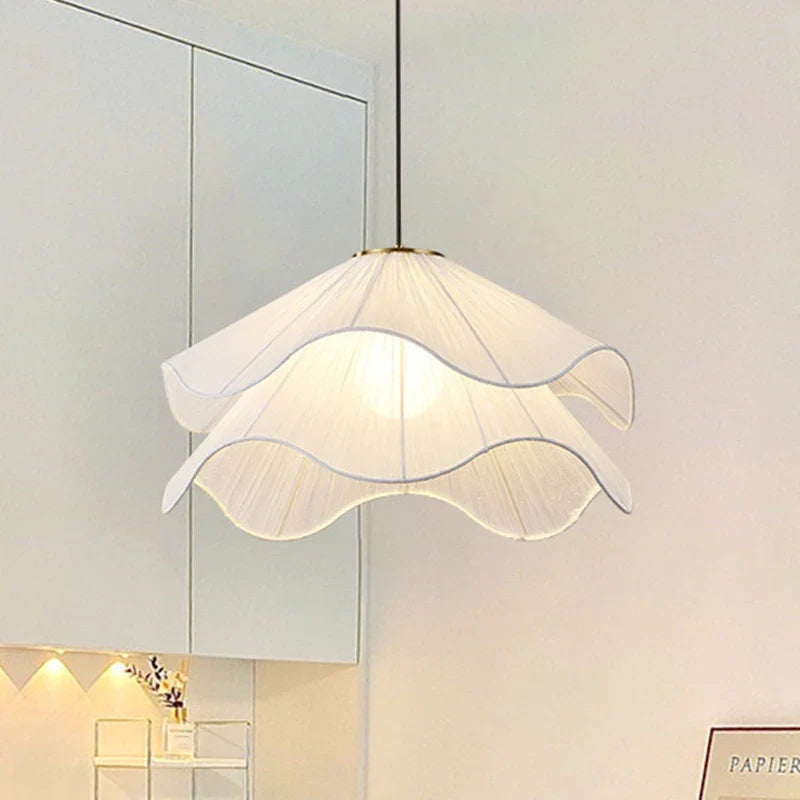 Nordic Minimalist Cream Pendant Lights White Fabric Led Living Room Bedroom Home Decor Chandelier Balcony Hanging Lamp Fixture
