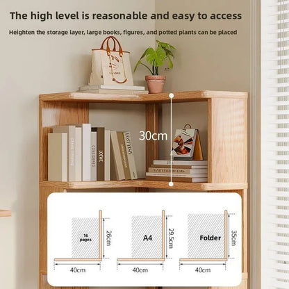 Solid wood corner bookshelf Floor rack Multi-layer corner cabinet Storage storage