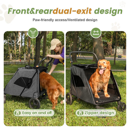 Pet Stroller for Large Dogs,Up to 66lbs Pet Pram Adjustable Handle, Folding Dog Buggy, XXL Storage Double Pet Pram for Cats