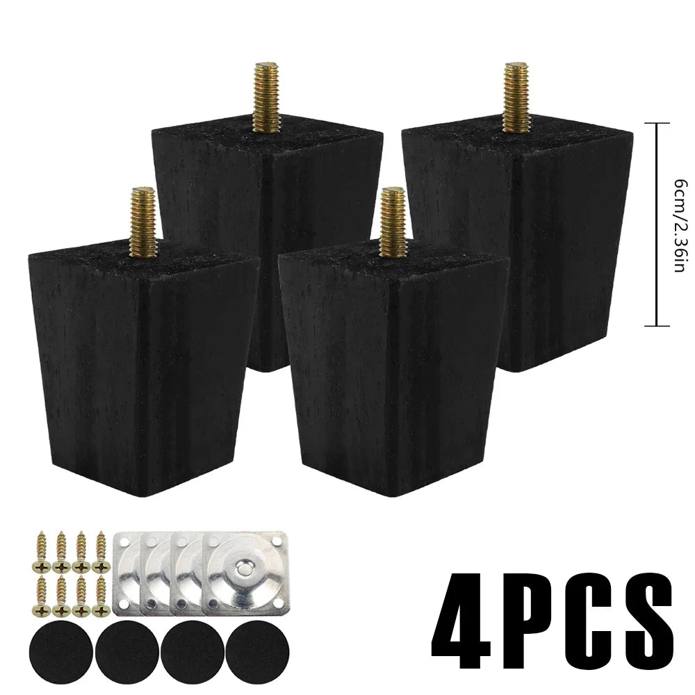 4/8Pcs Square Furniture Feet 6/10/15cm Solid Wood Sofa Legs Replacement Height Furniture Legs with Screws Mounting Plate Pads