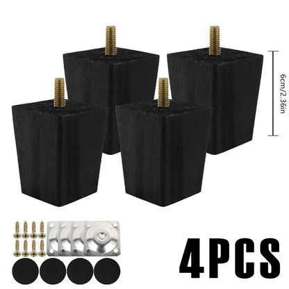 4/8Pcs Square Furniture Feet 6/10/15cm Solid Wood Sofa Legs Replacement Height Furniture Legs with Screws Mounting Plate Pads