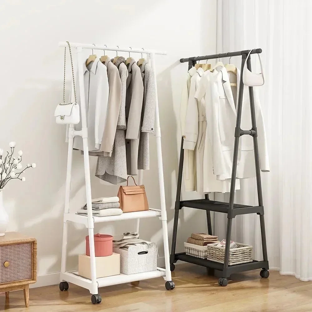 Multifunctional Storage Floor Standing Clothes Rack Simple Mobile Drying Rack Dormitory Space-saving Household Garment Organizer