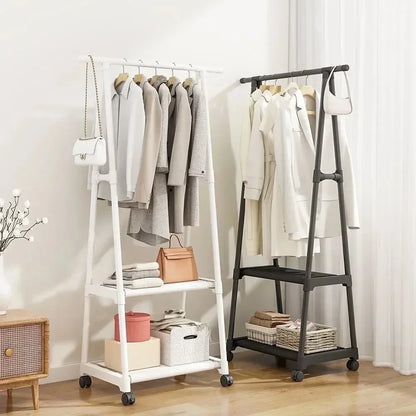 Multifunctional Storage Floor Standing Clothes Rack Simple Mobile Drying Rack Dormitory Space-saving Household Garment Organizer