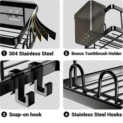 No Drilling Stainless Steel Triangle Double Layer Shelf for Bathroom Balcony Kitchen Corner Storage Space Saving Durable Design