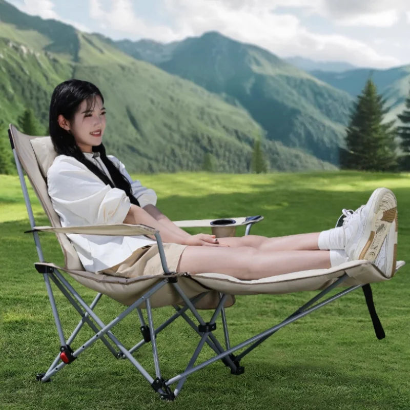 Folding Recliner Portable Camping Chair with Adjustable Backrest and Cotton-Filled Seat for Travel Beach Fishing Outdoor Chair
