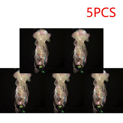 Jellyfish Colorful Nightlight Button Battery Hanging Ceiling Lantern with Ribbon&Bead LED Bulbs for Children Bedroom