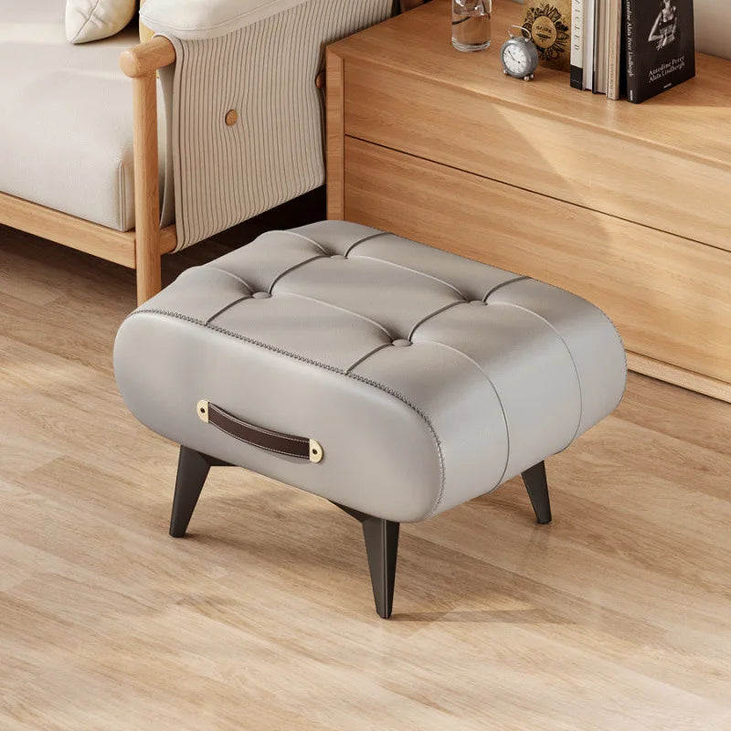 Foldable Foot Stool Extra Thick PU Leather & High-Density Foam, Portable Ottoman for Living Room/Bedroom/Office, Non-Slip Base