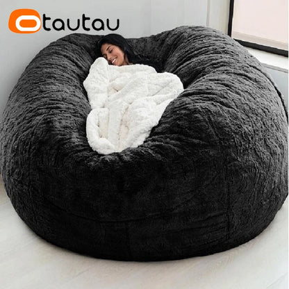 OTAUTAU 5ft Giant Fluffy Faux Bunny Fur Bean Bag Cover Winter Christmas Pouf Cover DD003【No Filler!Need uy Filler By Yourself!】