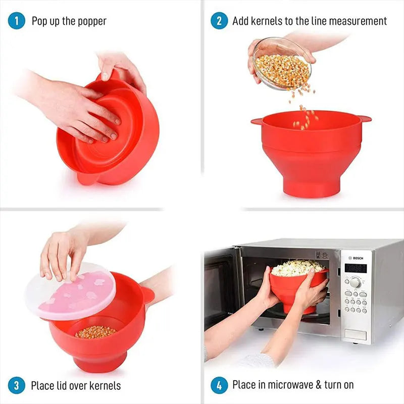 Silicone Microwave Popcorn Popper BPA Free Collapsible Popcorn Bowl Microwavable Pop Corn Maker with Lid Dishwasher Safe
