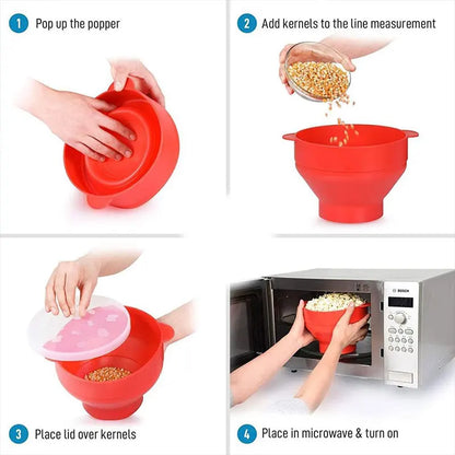 Silicone Microwave Popcorn Popper BPA Free Collapsible Popcorn Bowl Microwavable Pop Corn Maker with Lid Dishwasher Safe