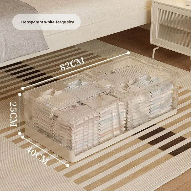 Folding storage ******der the bed Plastic transparent extra large roller dustproof storage box Clothes quilt finishing box