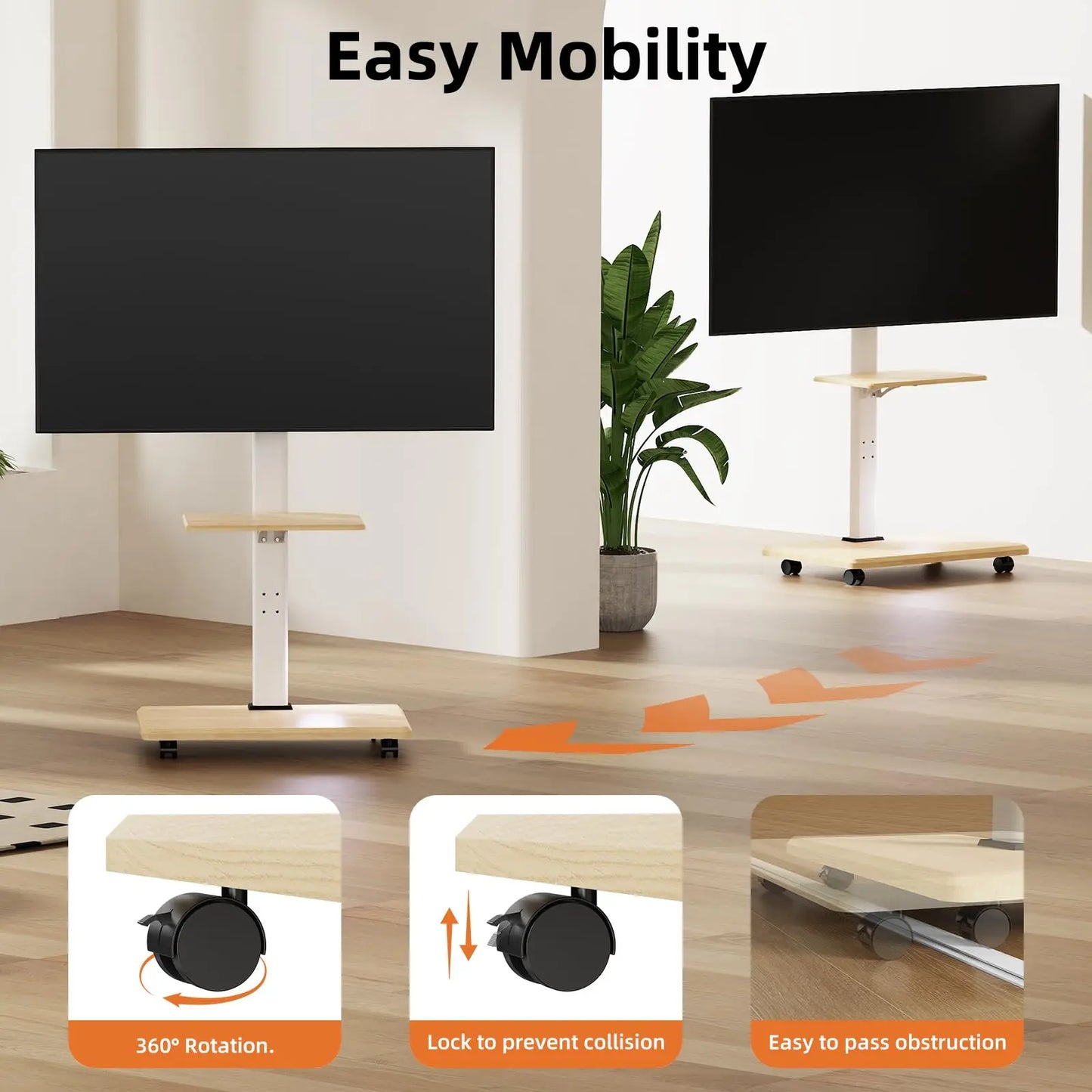 TV Mobile Stand Vertical TV Floor Brackets Trolley Stand Mobile TV Cart Floor Trolley For 26"-75" Television up to 99 lbs