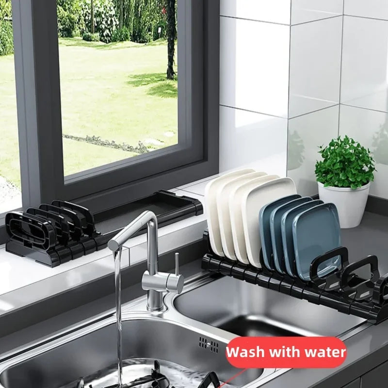 Kitchen Bowls Dish Storage Rack Adjustable Buckle Cabinet Drawer Storage Holder Dish Drain Rack Kitchen Drainage Storage Tools