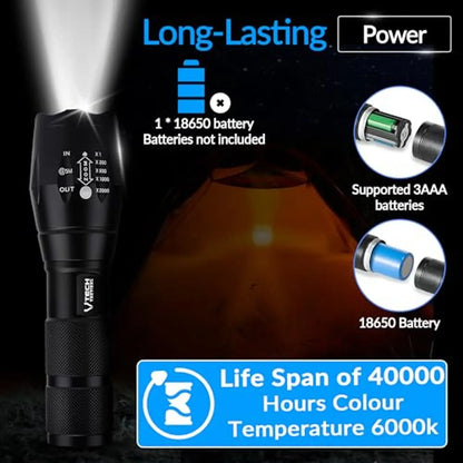 Tactical LED Flashlights 2-Pack High Lumen 5 Modes Waterproof Flashlight for Hunting Camping Outdoor Gifts
