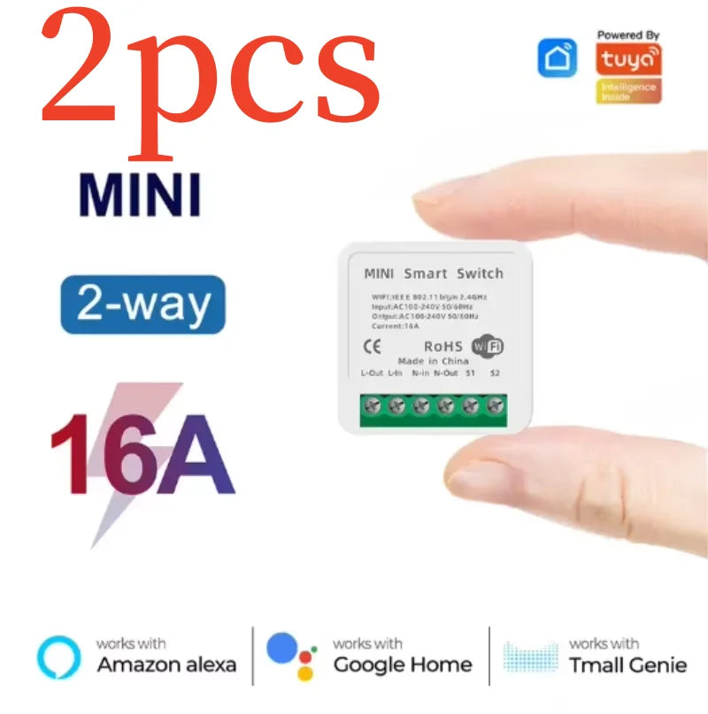 16A Tuya WiFi Smart Switch Module 2-way Control Mini Switch Breaker Smart Life Work With Alexa Google Alice