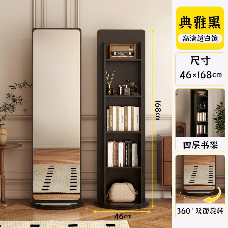Rotating dressing mirror full body floor mirror home magazine bookshelf rotating storage rack vertical fitting mirror