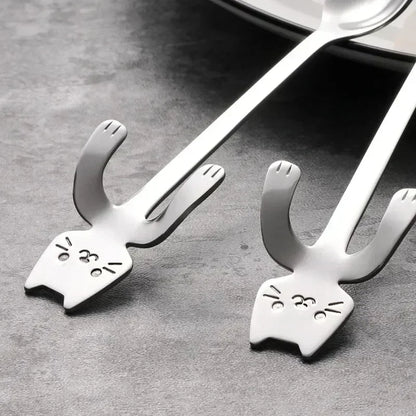 2/4PCS Set 304 Stainless Steel Cat Spoon Creative Cartoon Hanging Edge Spoon Cute Coffee Spoon Gold-plated Stirring Spoon