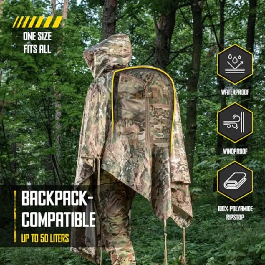 M-Tac Tactical Rain Poncho - Army Military Poncho Shelter - Waterproof Ripstop Camping Hiking Outdoor Hunting Rain Ponchos