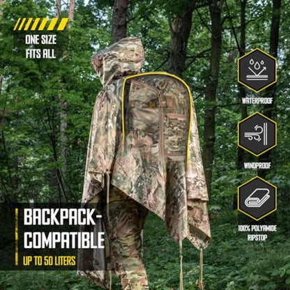 M-Tac Tactical Rain Poncho - Army Military Poncho Shelter - Waterproof Ripstop Camping Hiking Outdoor Hunting Rain Ponchos