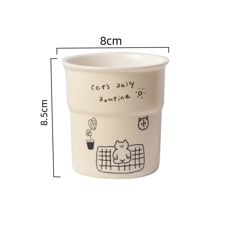 225ml Cat Pattern Coffee Mug Simple Kitten Life Illustration Water Cup Breakfast Milk Cup Home Office Afternoon Tea Cup Gift Mug