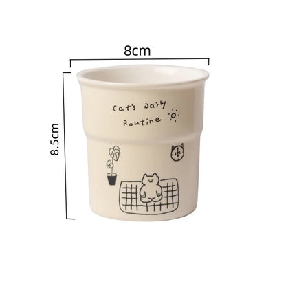 225ml Cat Pattern Coffee Mug Simple Kitten Life Illustration Water Cup Breakfast Milk Cup Home Office Afternoon Tea Cup Gift Mug