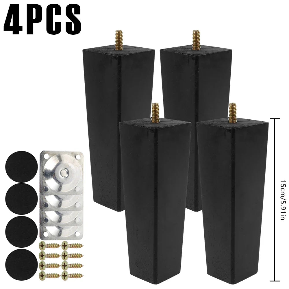4/8Pcs Square Furniture Feet 6/10/15cm Solid Wood Sofa Legs Replacement Height Furniture Legs with Screws Mounting Plate Pads