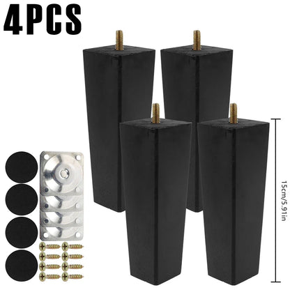 4/8Pcs Square Furniture Feet 6/10/15cm Solid Wood Sofa Legs Replacement Height Furniture Legs with Screws Mounting Plate Pads