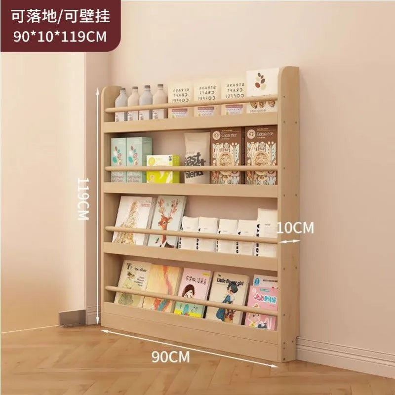 Corner storage rack, ultra-thin solid wood floor-standing bookcase, door back storage rack, narrow cabinet, wall-mounted childre