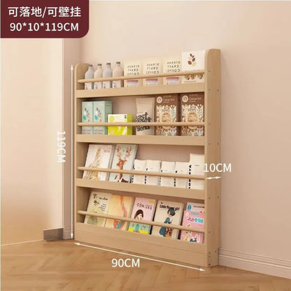 Corner storage rack, ultra-thin solid wood floor-standing bookcase, door back storage rack, narrow cabinet, wall-mounted childre