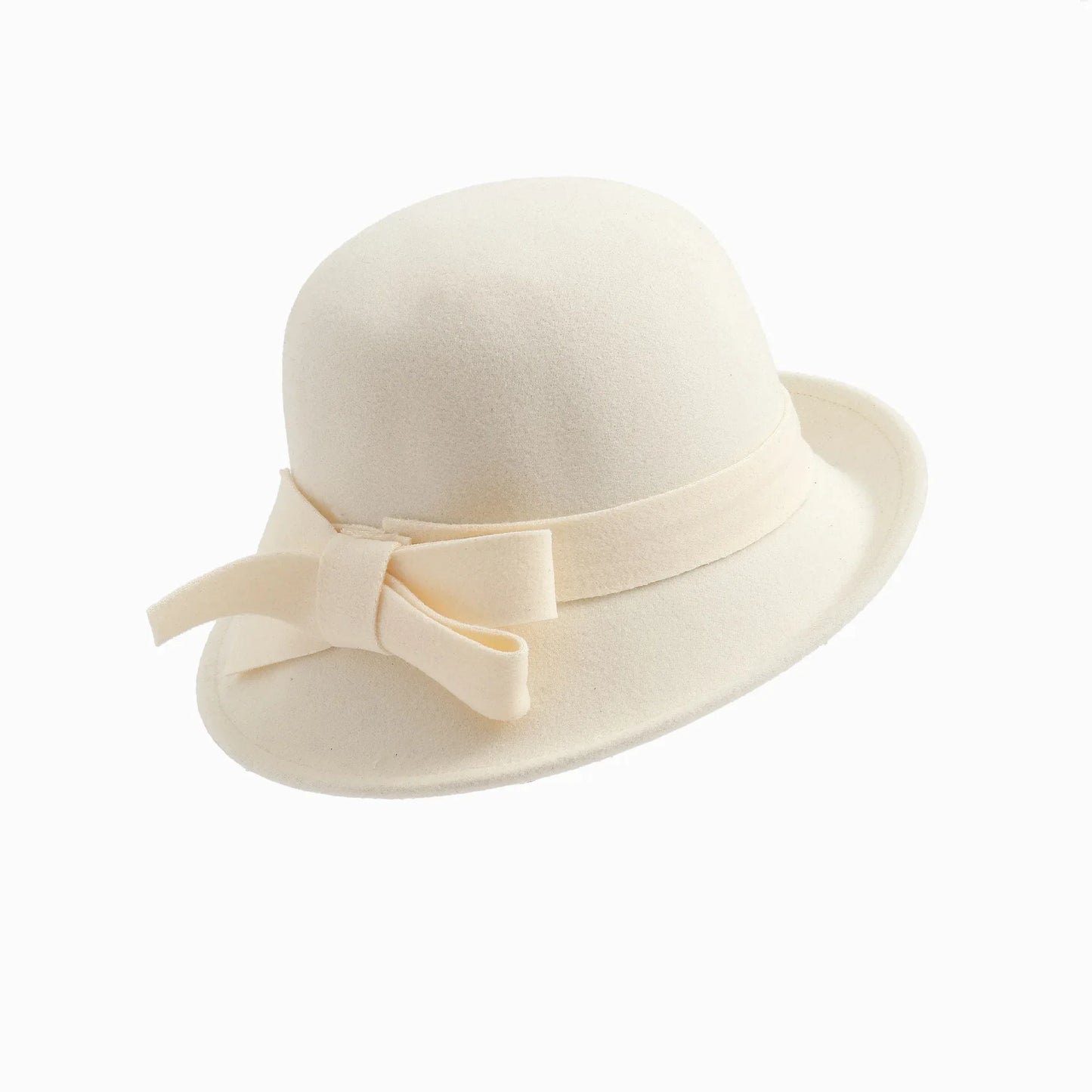 Hat Children Elegant Retro Woolen Top Hat Curled Edge Bow Fashion Pot Hat Big Head Circumference Felt Palace Hat