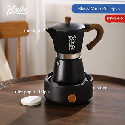 Bincoo Coffee Moka Pot Set with Filter Paper for Home Use Small Espresso Extraction Machine Complete Brewing Kit
