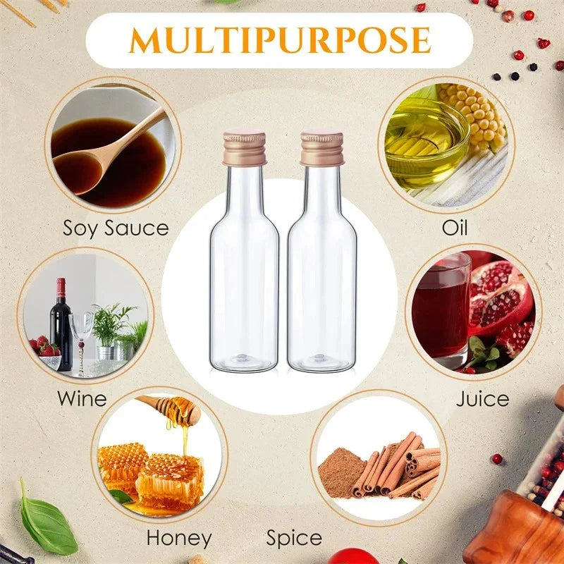 10/30/50/100Pcs Plastic Liquor Bottle Set Mini 1.7 Oz Clear Juice Bottle Cereal Silver/Gold Caps Bottle Party Decorative Bottles