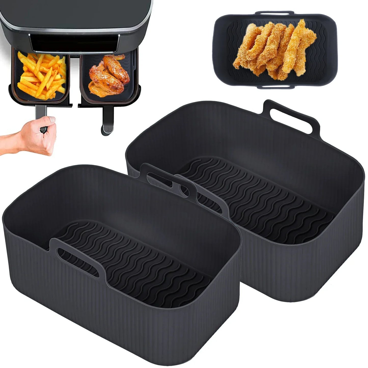 2pc/1pc Air Fryer Silicone Tray Rectangle Oven Baking Basket Reusable Liner Insert Dish Fried Chicken for Airfryers Accessories