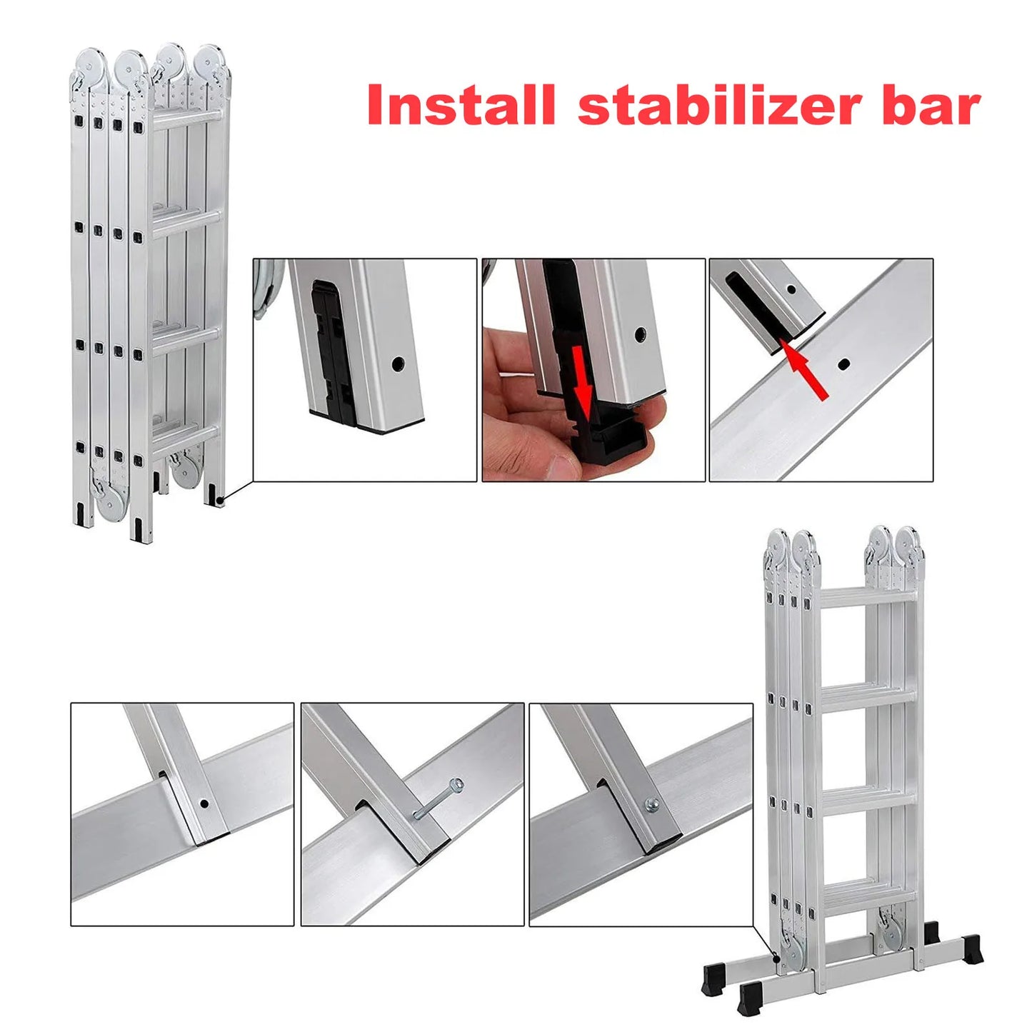 Multi-Position Aluminum Folding Ladder, 18.5 inch, Adjustable Height, Heavy Duty