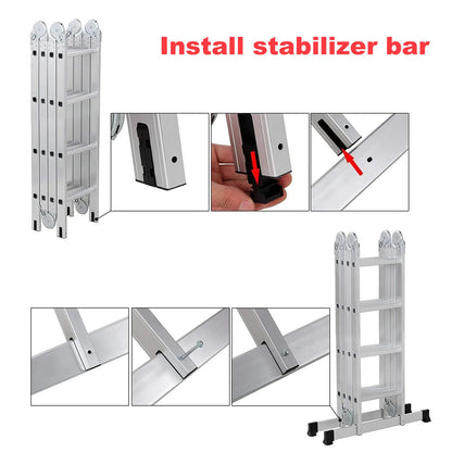 Multi-Position Aluminum Folding Ladder, 18.5 inch, Adjustable Height, Heavy Duty
