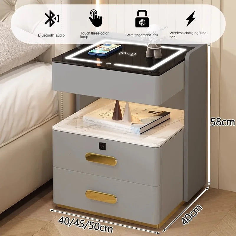 Smart bedside table with sensor light fingerprint lock Bluetooth speaker USB interface wireless charging bedroom bedside table
