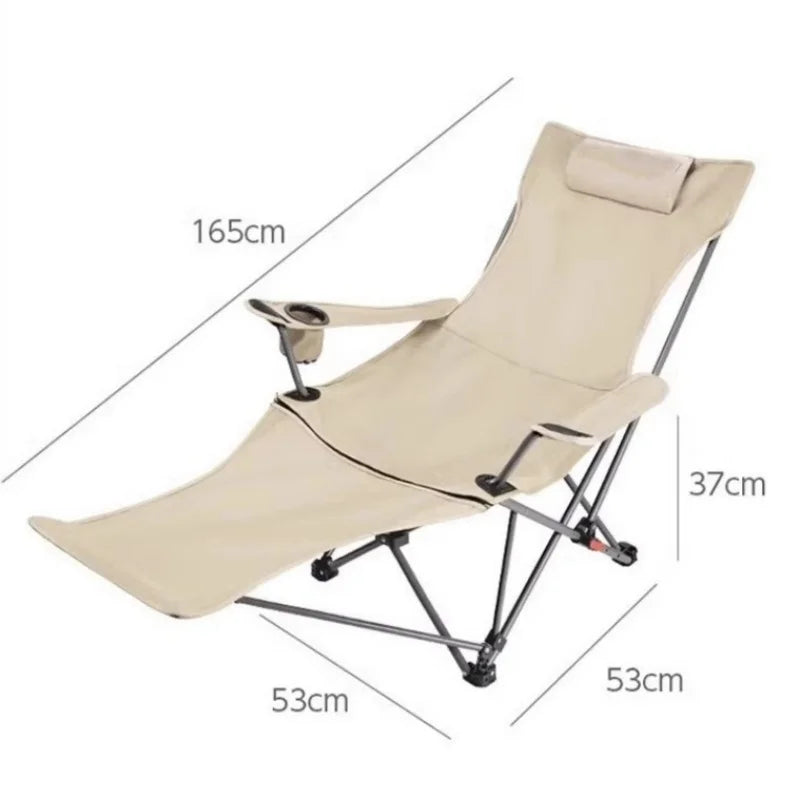 Folding Recliner Portable Camping Chair with Adjustable Backrest and Cotton-Filled Seat for Travel Beach Fishing Outdoor Chair