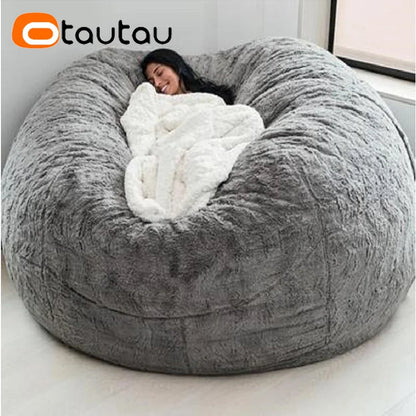 OTAUTAU 5ft Giant Fluffy Faux Bunny Fur Bean Bag Cover Winter Christmas Pouf Cover DD003【No Filler!Need uy Filler By Yourself!】