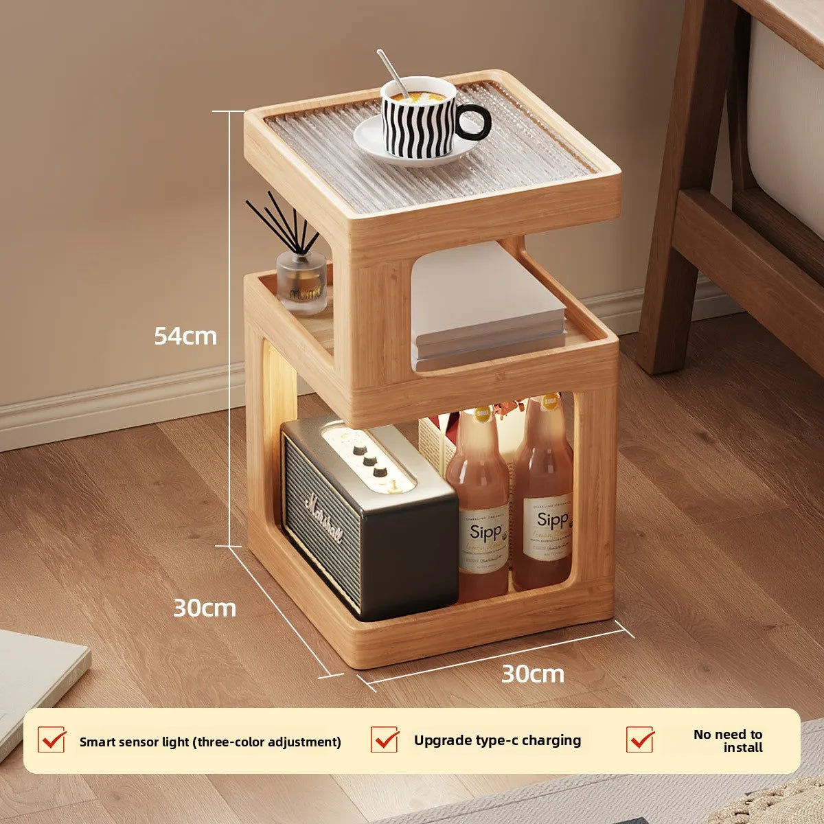 Solid wood bedside table, bedroom bedside storage, household sofa edge