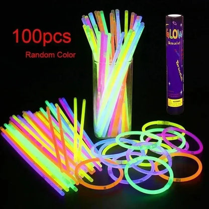 100PCS Glow Stick Christmas Halloween New Year Children's Toys Glow Dance Festival Party Glow Wristbands Glow Bracelet Concert