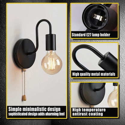 Nordic Industrial Wall Lamp Iron Black E27 Indoor Lighting Bedside Bathroom Bedroom Lamp Sconce Wall Light Fixture Decor