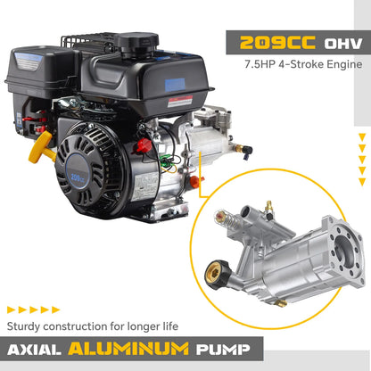 Gas High Pressure Washer 3500 PSI 2.3 GPM Gas Powered Washer 209cc 4 Nozzles USA