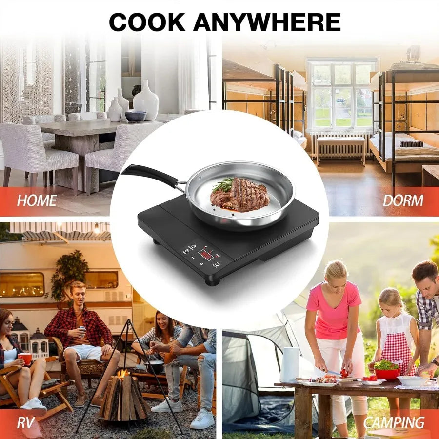 Portable Induction Cooktop 1800W with 10 Inch Fry Pan 110V-120V Electric Hot Plate for Home Use 8 Power Levels 8 Temperature Se