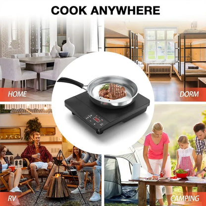 Portable Induction Cooktop 1800W with 10 Inch Fry Pan 110V-120V Electric Hot Plate for Home Use 8 Power Levels 8 Temperature Se